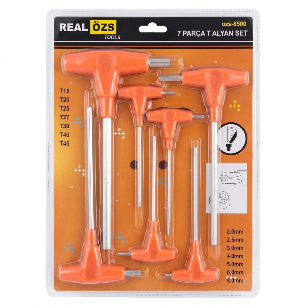 ALYAN ANAHTAR SET T SAPLI 2MM-8MM TURUNCU-KROM REAL ÖZS