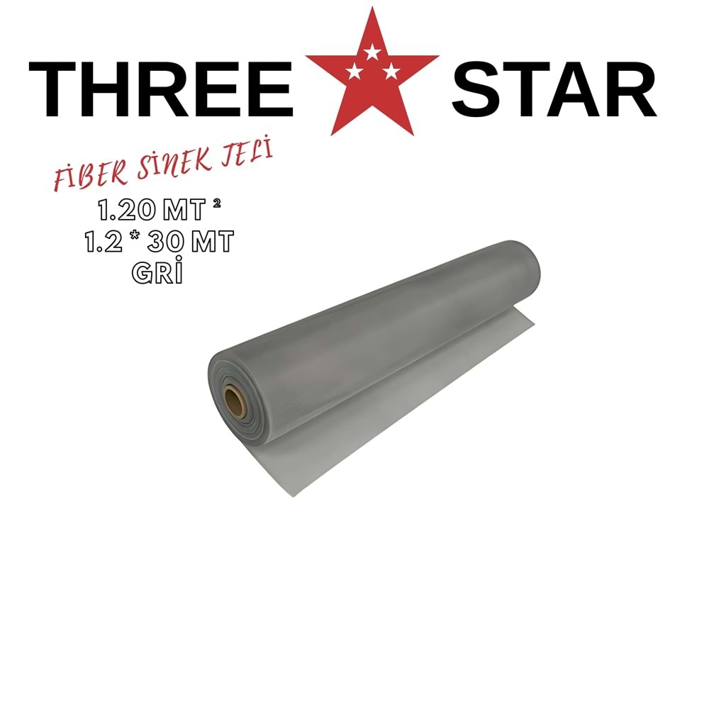 THREE STAR YANMAZ FİBER SİNEK TELİ 1.20 MT2 1.2*30 MT GRİ