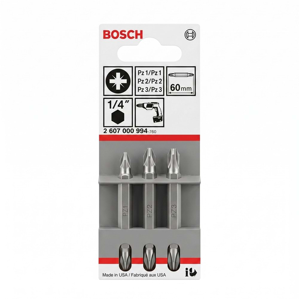 PZ BİTS UÇ SET-ÇİFT TARAF-PZ1-PZ2-PZ3 60 MM-BOSCH-