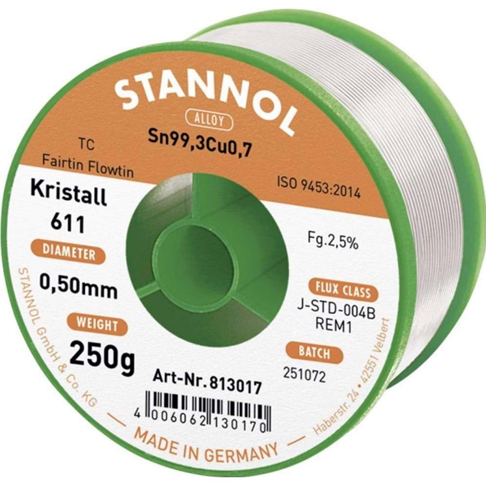 STANNOL MAKARALI LEHİM TELİ 3 MM 250 GR SİLVER