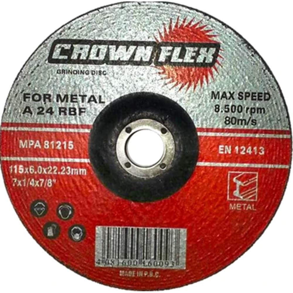 CROWNFLEX TAŞLAMA DİSKİ DEMİR YEDİRME TAŞI 180 MM KIRMIZI-GRİ