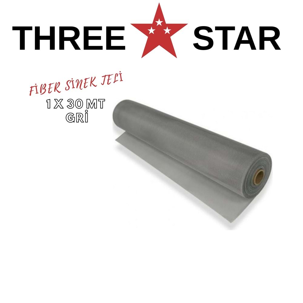 THREE STAR YANMAZ FİBER SİNEK TELİ 1 MT2 1*30 MT GRİ