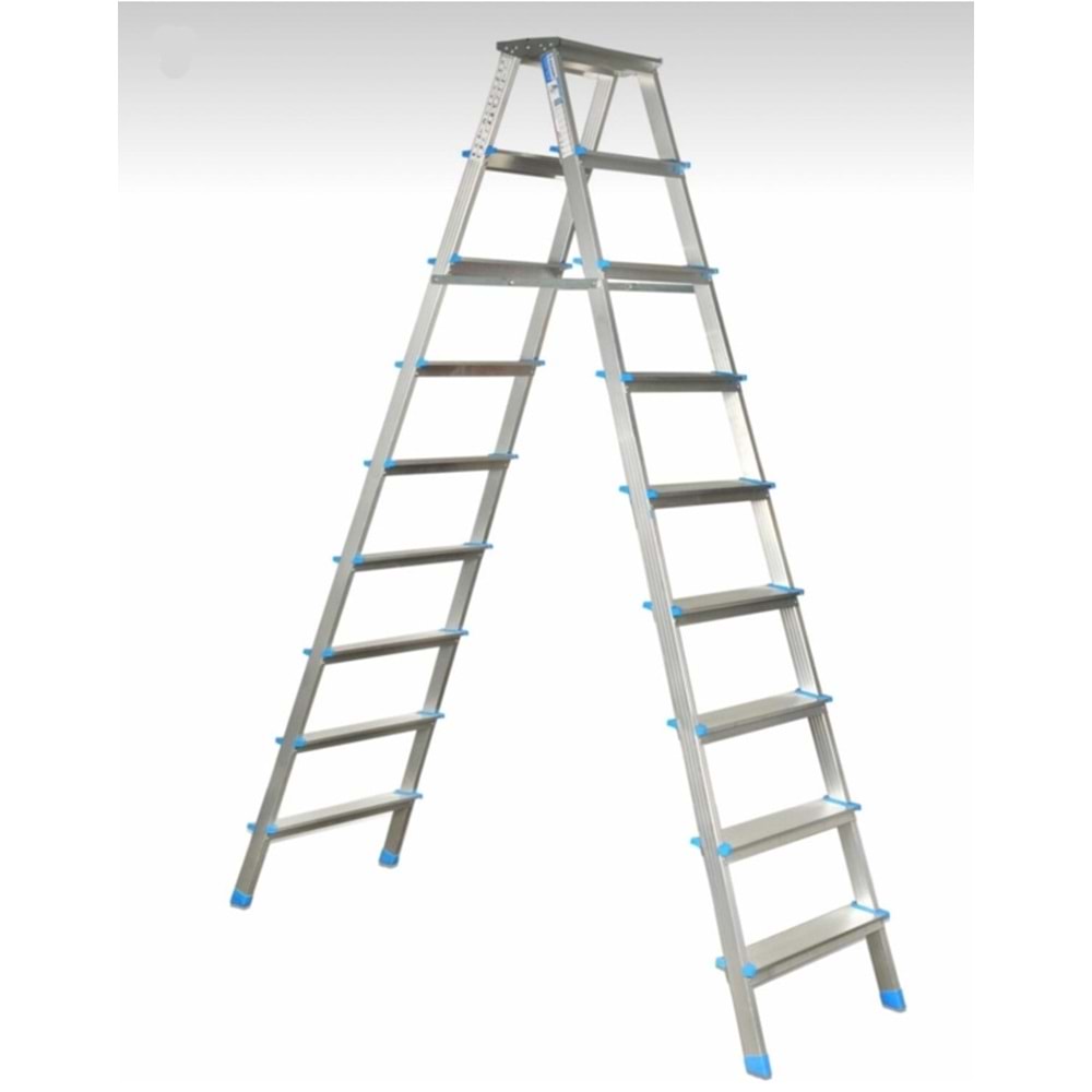 MERDİVEN ÇİFT ÇIKIŞ ALÜMİNYUM 9 BASAMAK SİLVER VİZYON