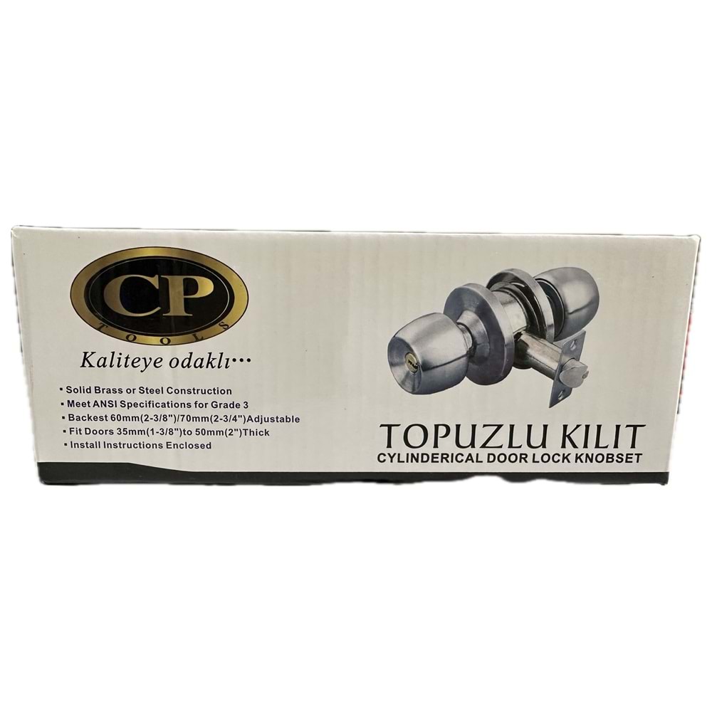 CP YUVARLAK BAŞLIK OTEL KAPI KİLİDİ 60 MM SİLVER