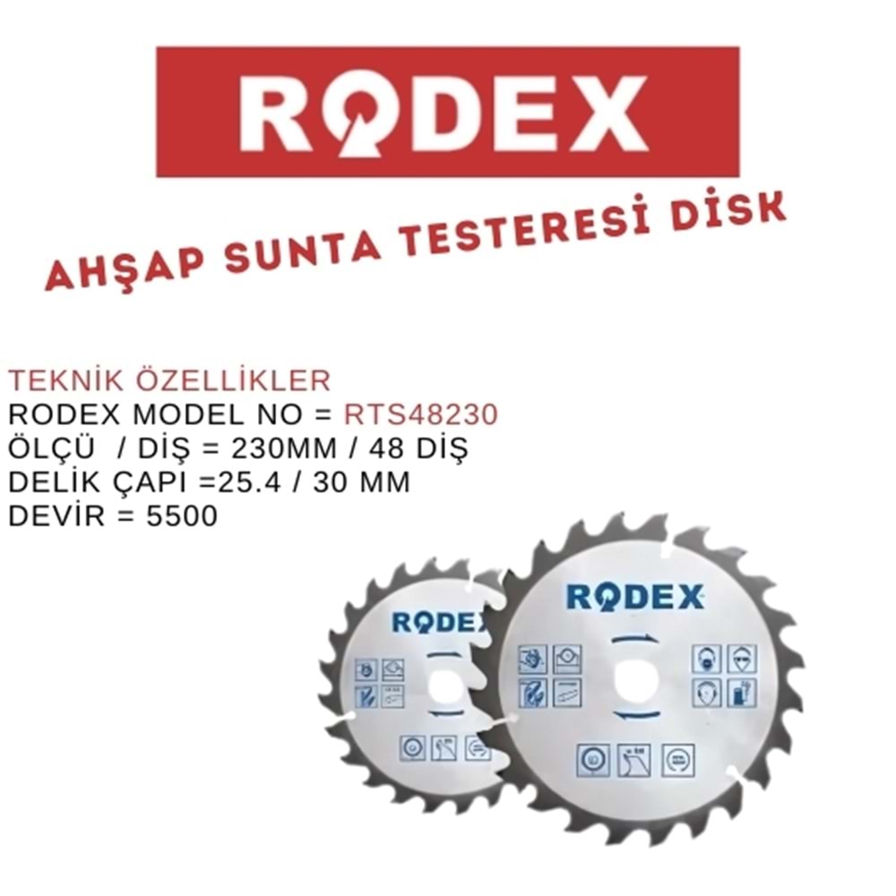 RODEX AHŞAP SUNTA TESTERESİ DİSK 230 MM*48T KROM RTS48230