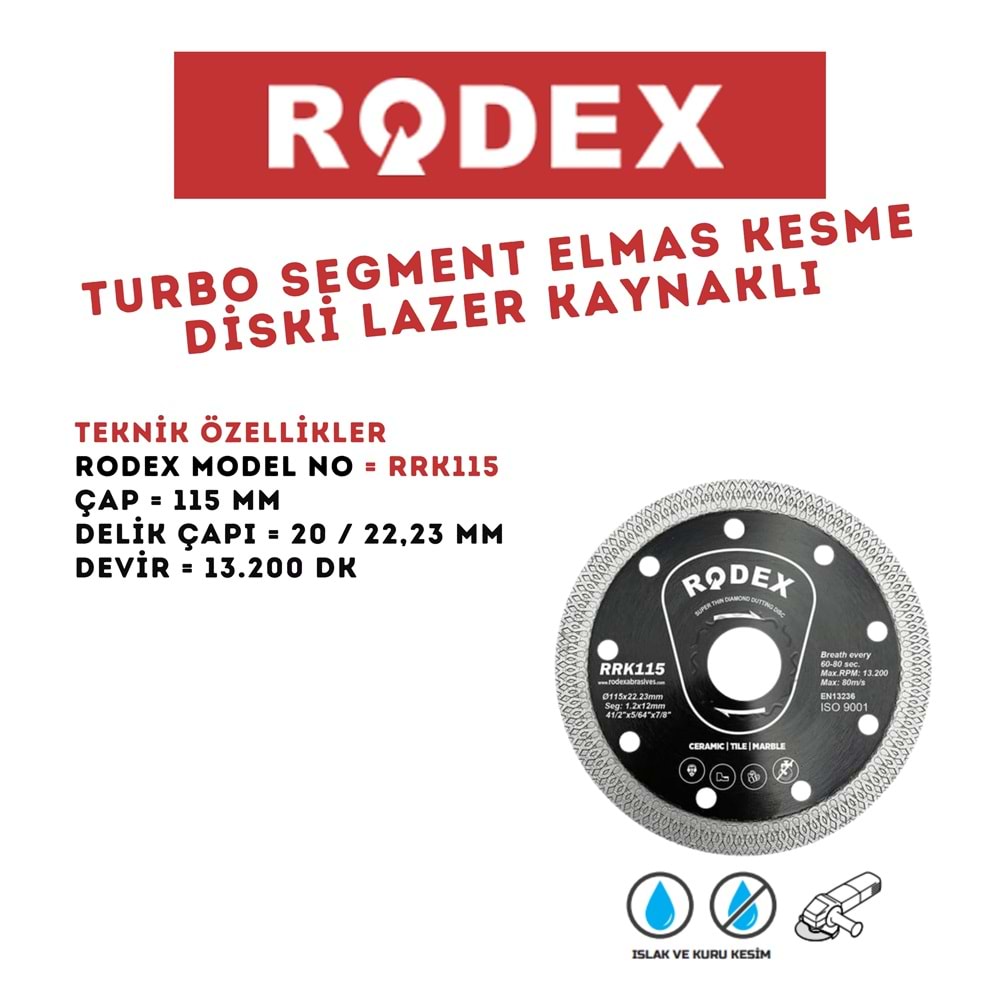RODEX TURBO KANAL SERAMİK KESME TEPSİ 115 MM SİYAH RRK115