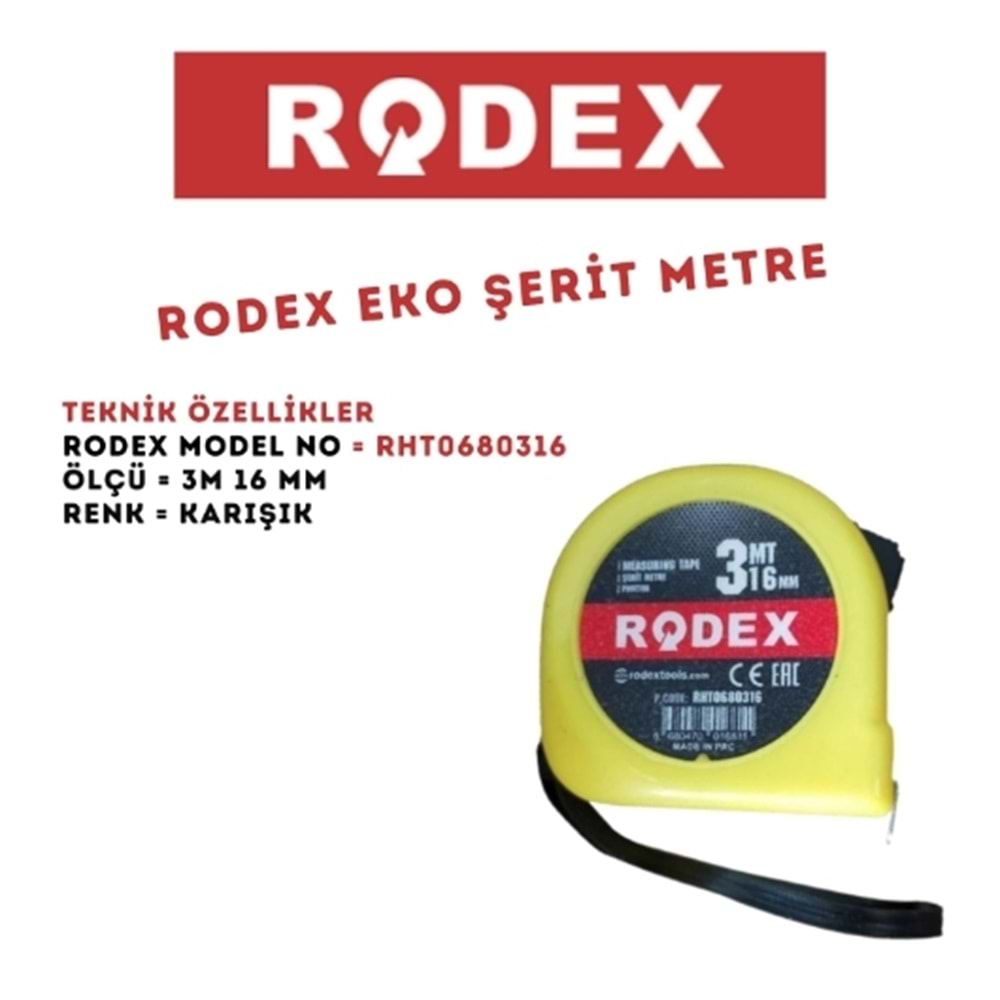 RODEX EKO ŞERİT METRE 3M*16 MM KARIŞIK RHT0680316