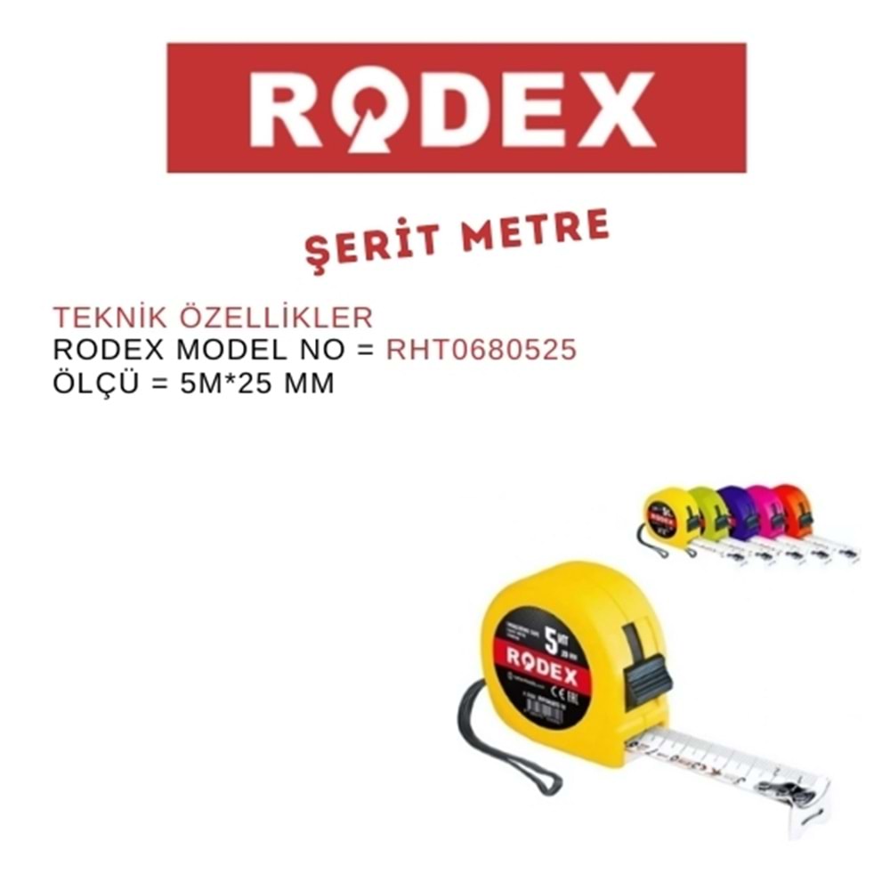 RODEX EKO ŞERİT METRE 5M*25 MM KARIŞIK RHT0680525