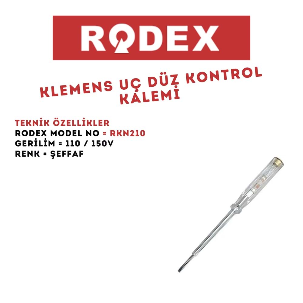 RODEX KLEMENS UÇ DÜZ KONTROL KALEMİ 110/150V ŞEFFAF RKN210