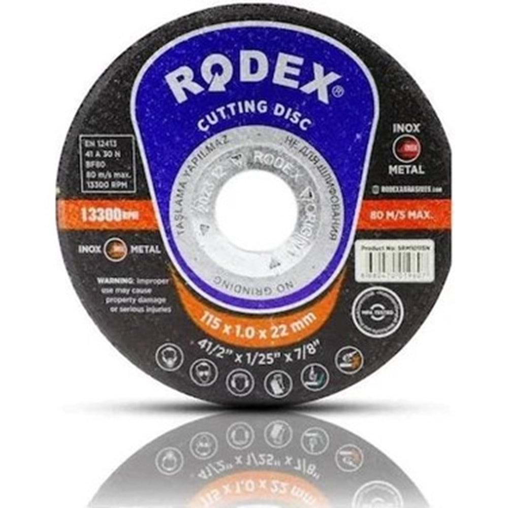 DEMİR KESME TAŞI İNOX 115*1.0*22 SİYAH RODEX SRM10115N