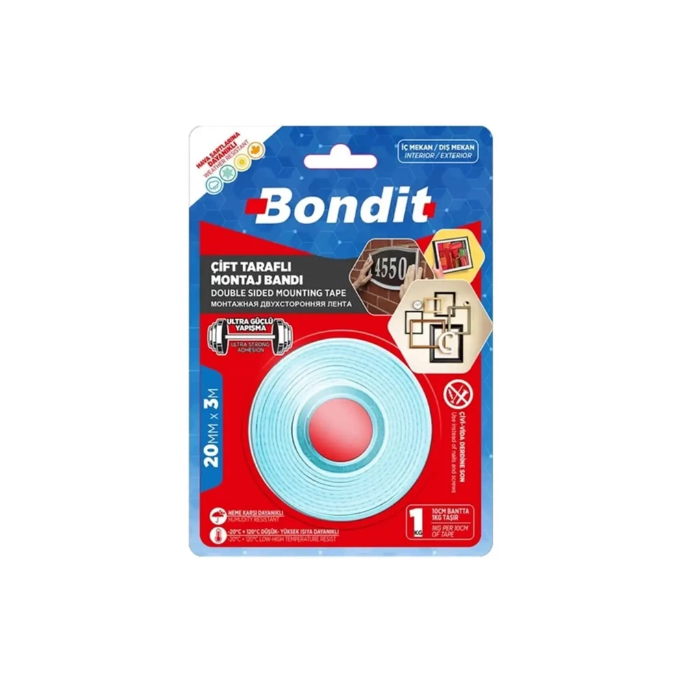 AYNA BANDI-ÇİFT TARAF MONTAJ-20MM*3 MT-BONDİT-MAVİ