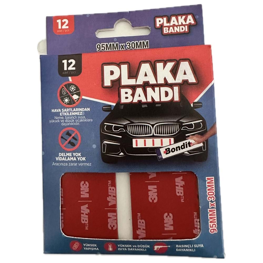 BONDİT ÇİFT TARAF ARAÇ PLAKA BANDI 30*95 MM MAVİ