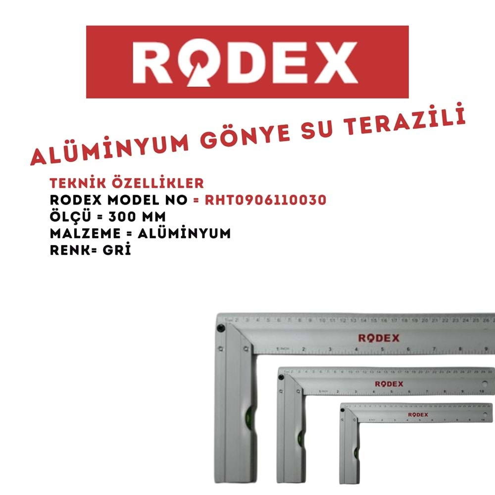 RODEX ALÜMİNYUM GÖNYE SU TERAZİLİ 300 MM (GNAB30) (10/6 SİLVER RHT0906110030