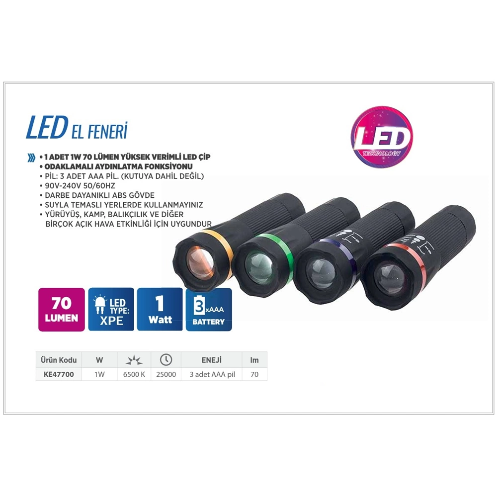 FENER EL-LED-PİL-1 W-KLAUS-SİYAH