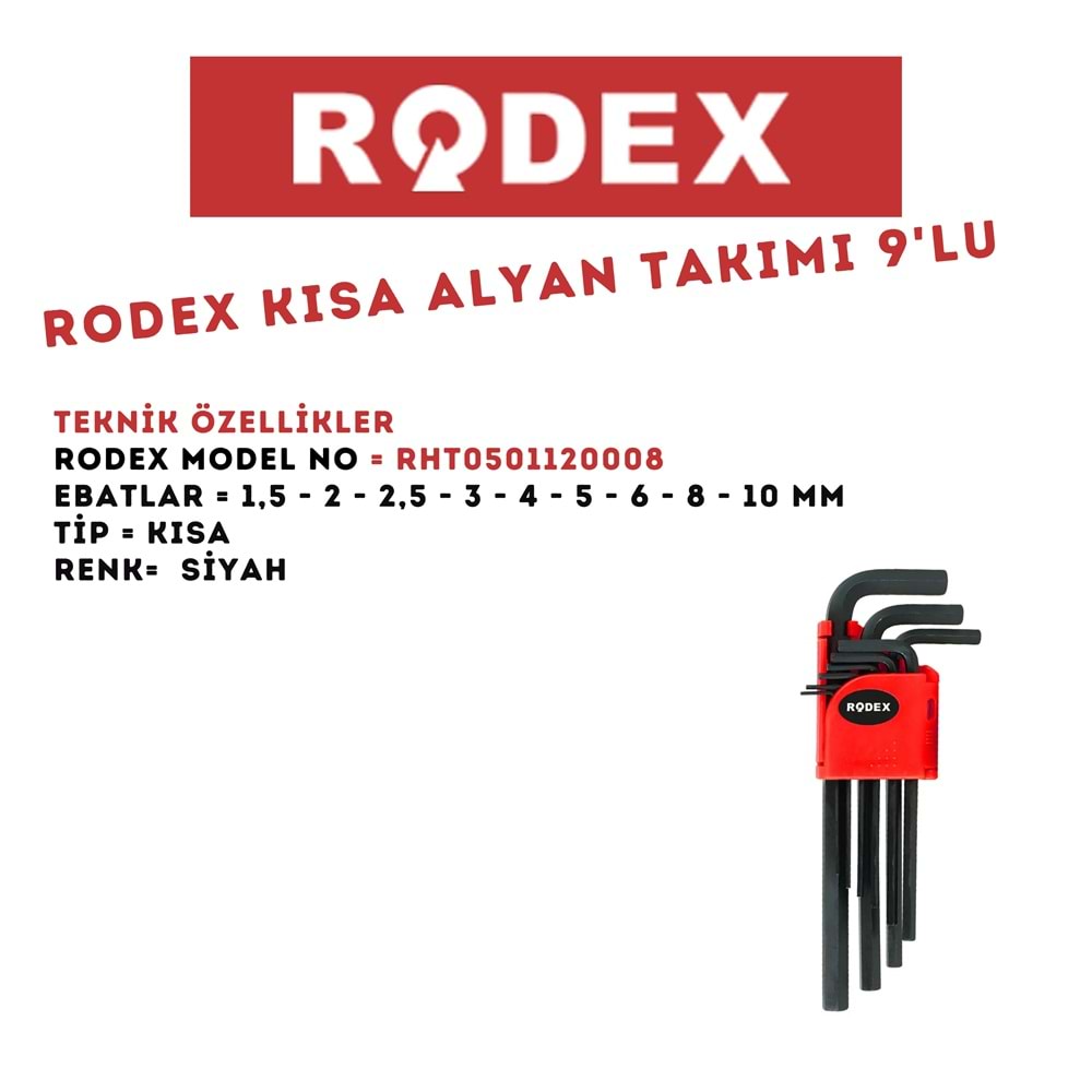 RODEX KISA ALYAN TAKIMI 9'LU 1.5-10 MM KROM AL101T