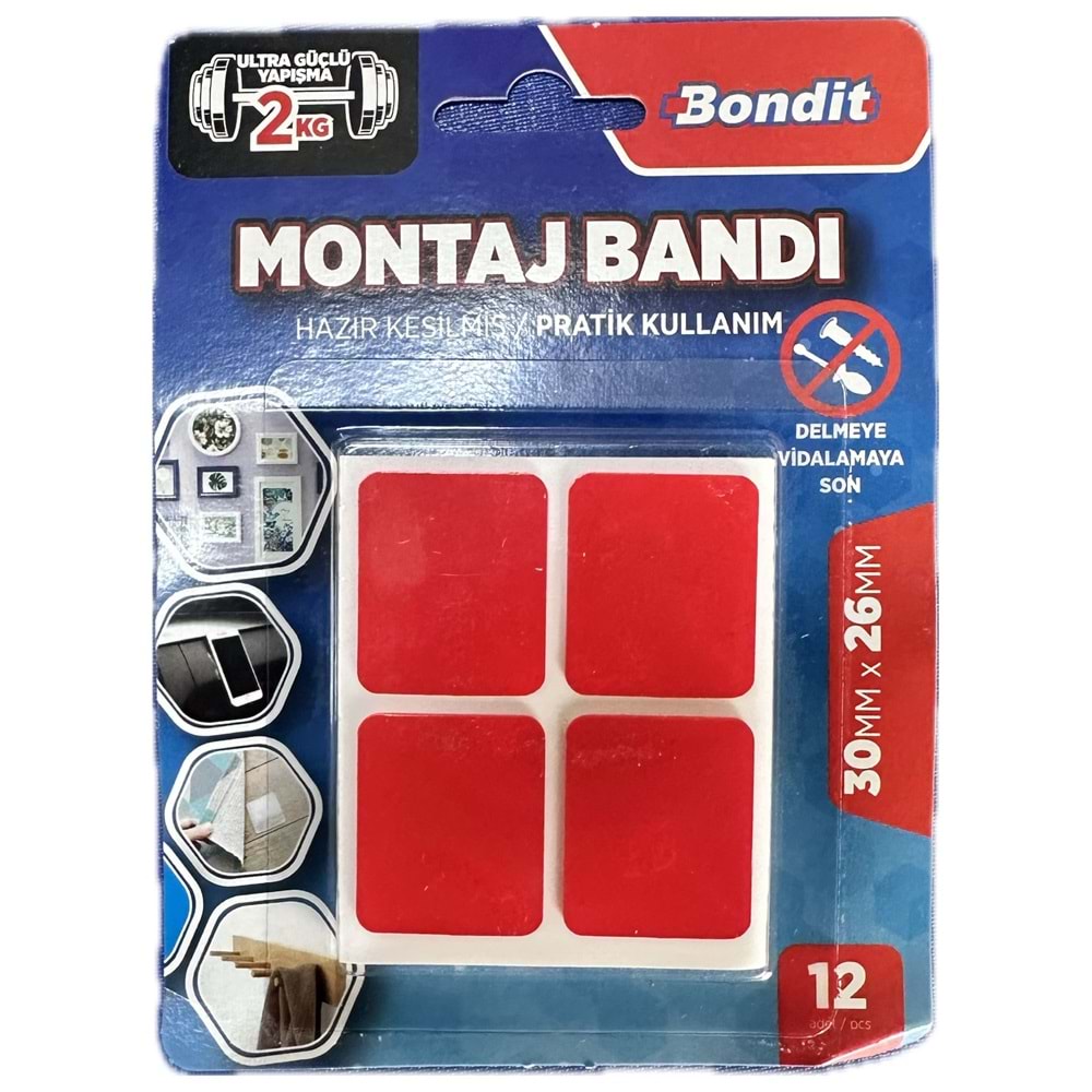 BONDİT ÇİFT TARAF MONTAJ BANDI 26*30 MM MAVİ-KIRMIZI