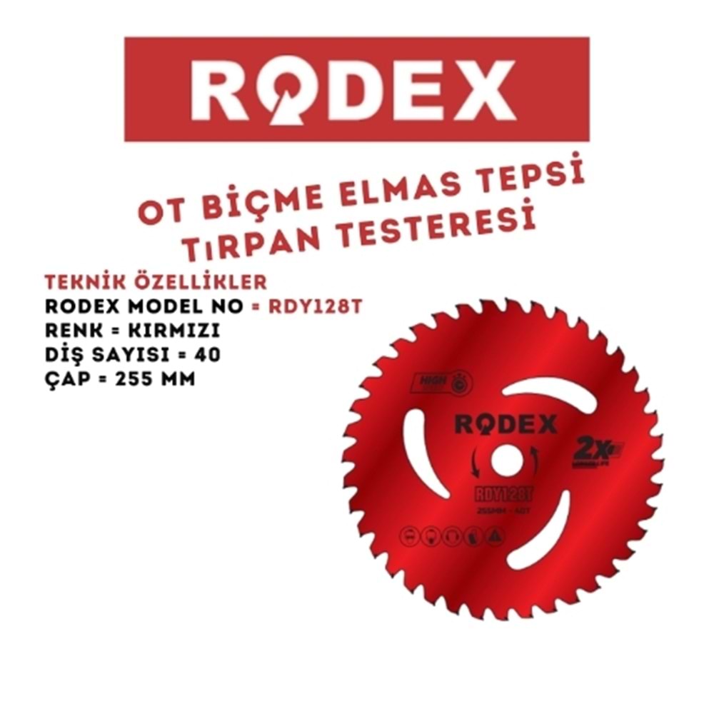 RODEX OT BİÇME ELMAS TEPSİ 40 DİŞ 255 MM KIRMIZI RDY128T