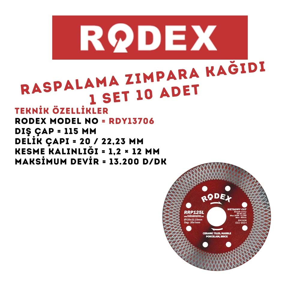 RODEX TURBO ISLAK-KURU SERAMİK KESME TEPSİ 115 MM KIRMIZI RRP115L
