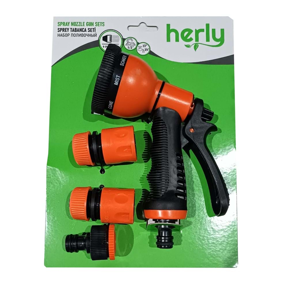 HERLY 9 FONKSİYON SU TABANCASI SET 4 PARÇA 1/2*3/4 İNÇ TURUNCU
