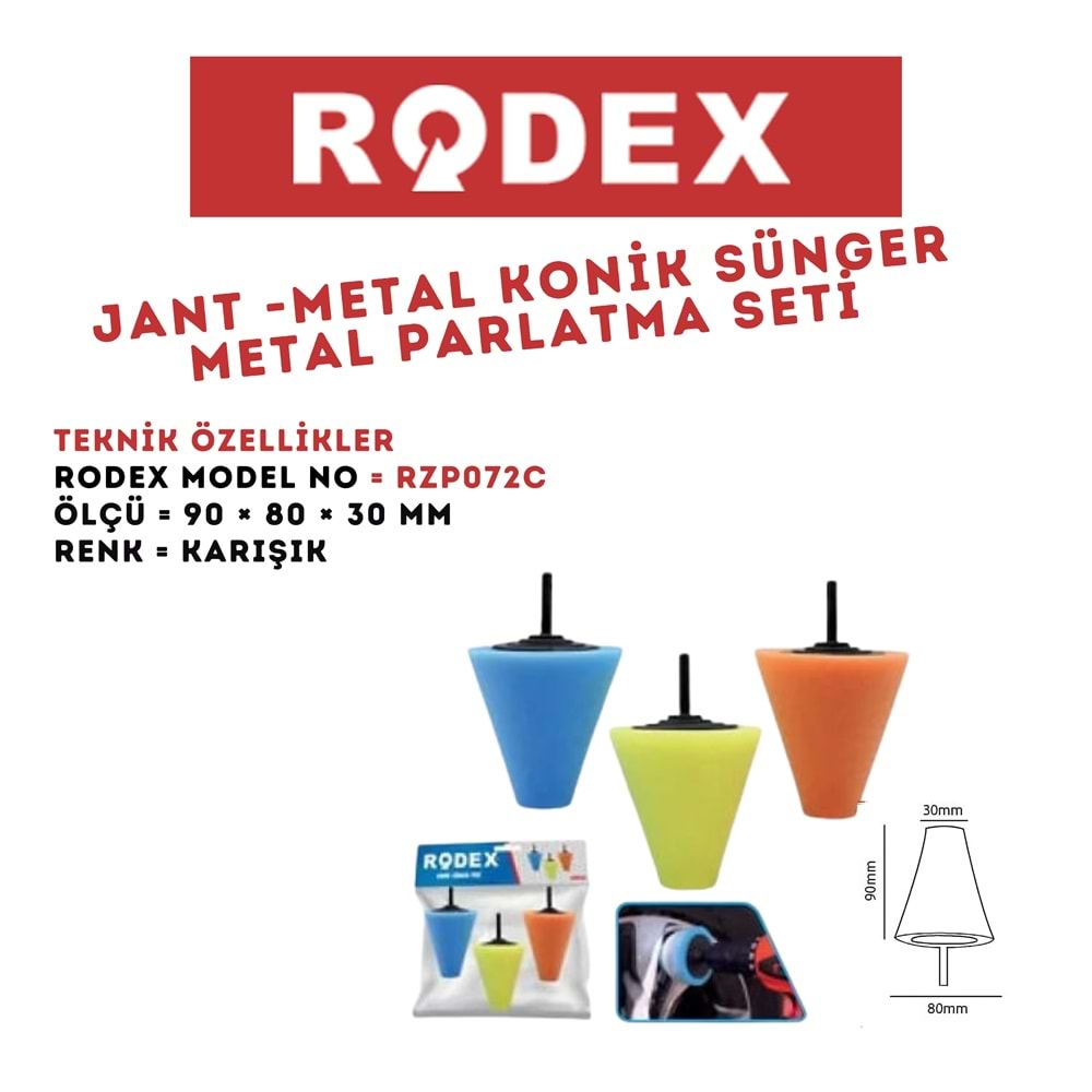 RODEX JANT -METAL KONİK SÜNGER METAL PARLATMA SETİ 90*80*30 MM KARIŞIK RZP072C