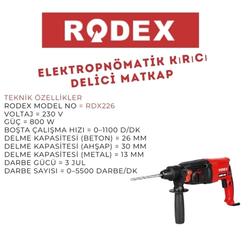 RODEX DARBELİ MATKAP 800W KIRMIZI RDX226