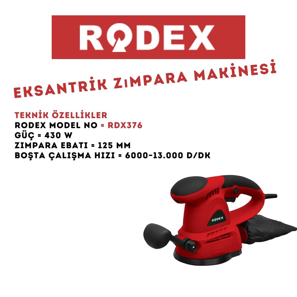 RODEX EKSANTRİK ZIMPARA MAKİNESİ 125/150 MM 430W RDX376