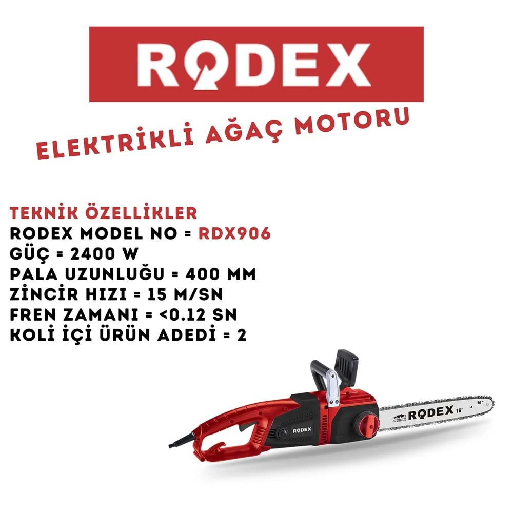 RODEX ELEKTRİKLİ ODUN MOTORU MAKİNESİ 40 CM PALA 2400W KIRMIZI RDX906