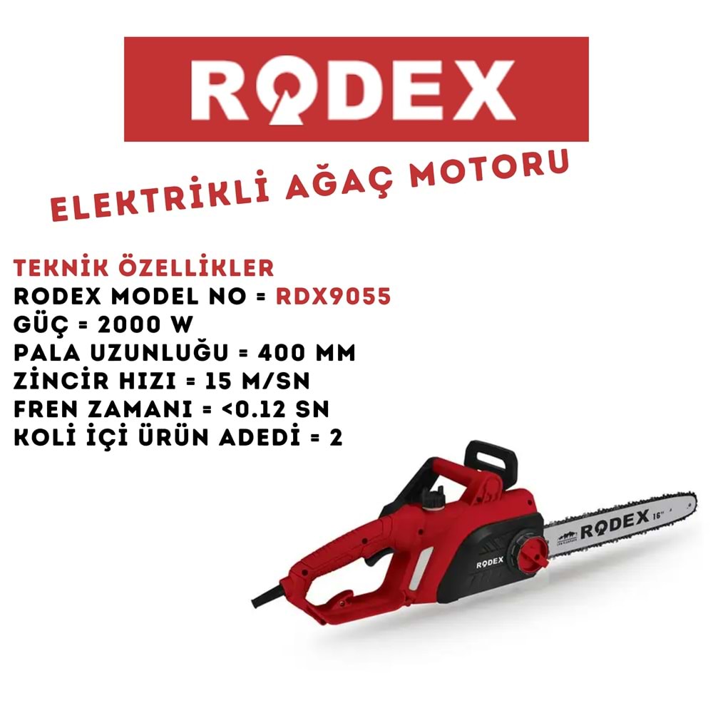RODEX ELEKTRİKLİ ODUN MOTORU MAKİNESİ 400 MM 2000W KIRMIZI RDX9055