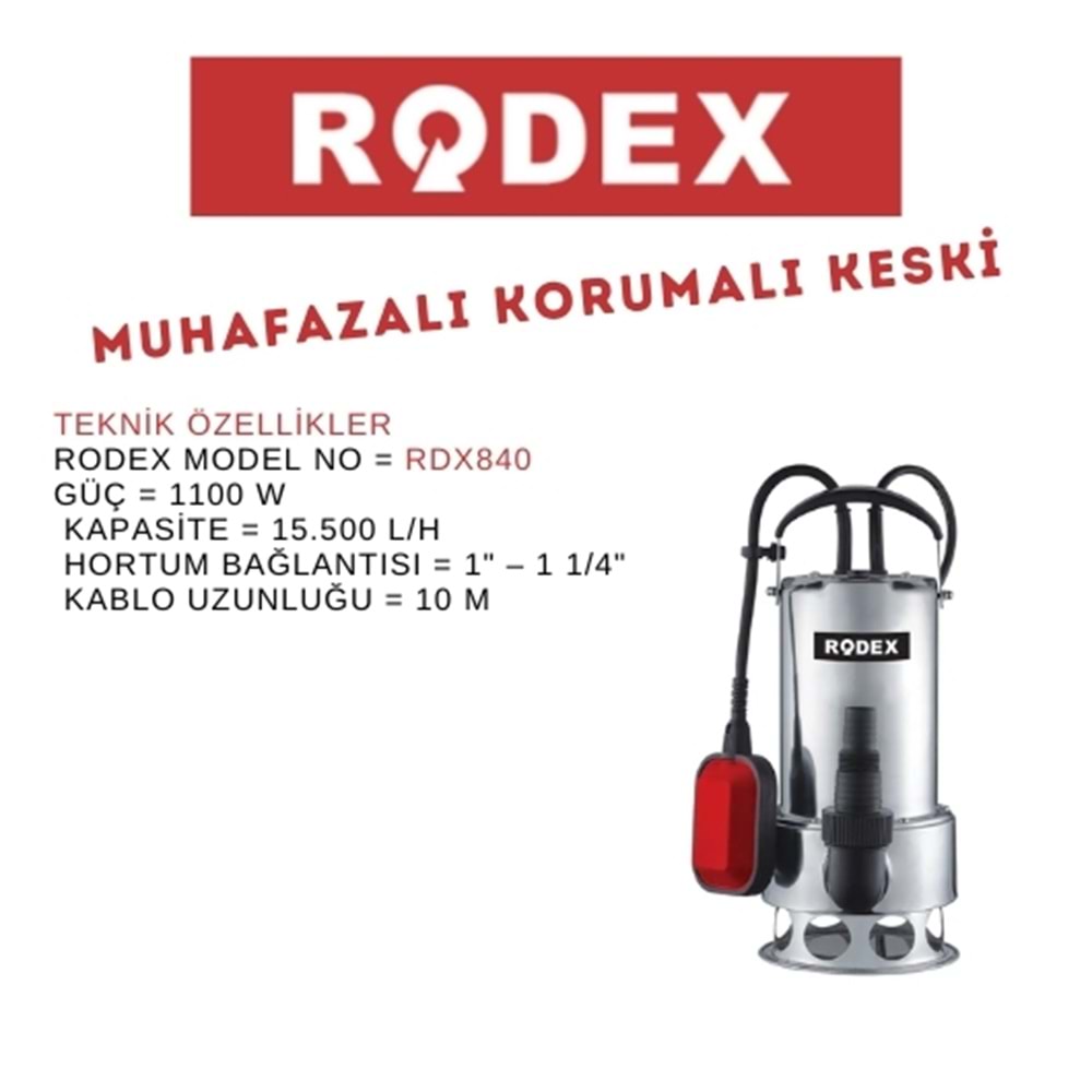 RODEX ÇELİK GÖVDE TEMIZ SU DALGIÇ POMPA 30M 800W RDX845
