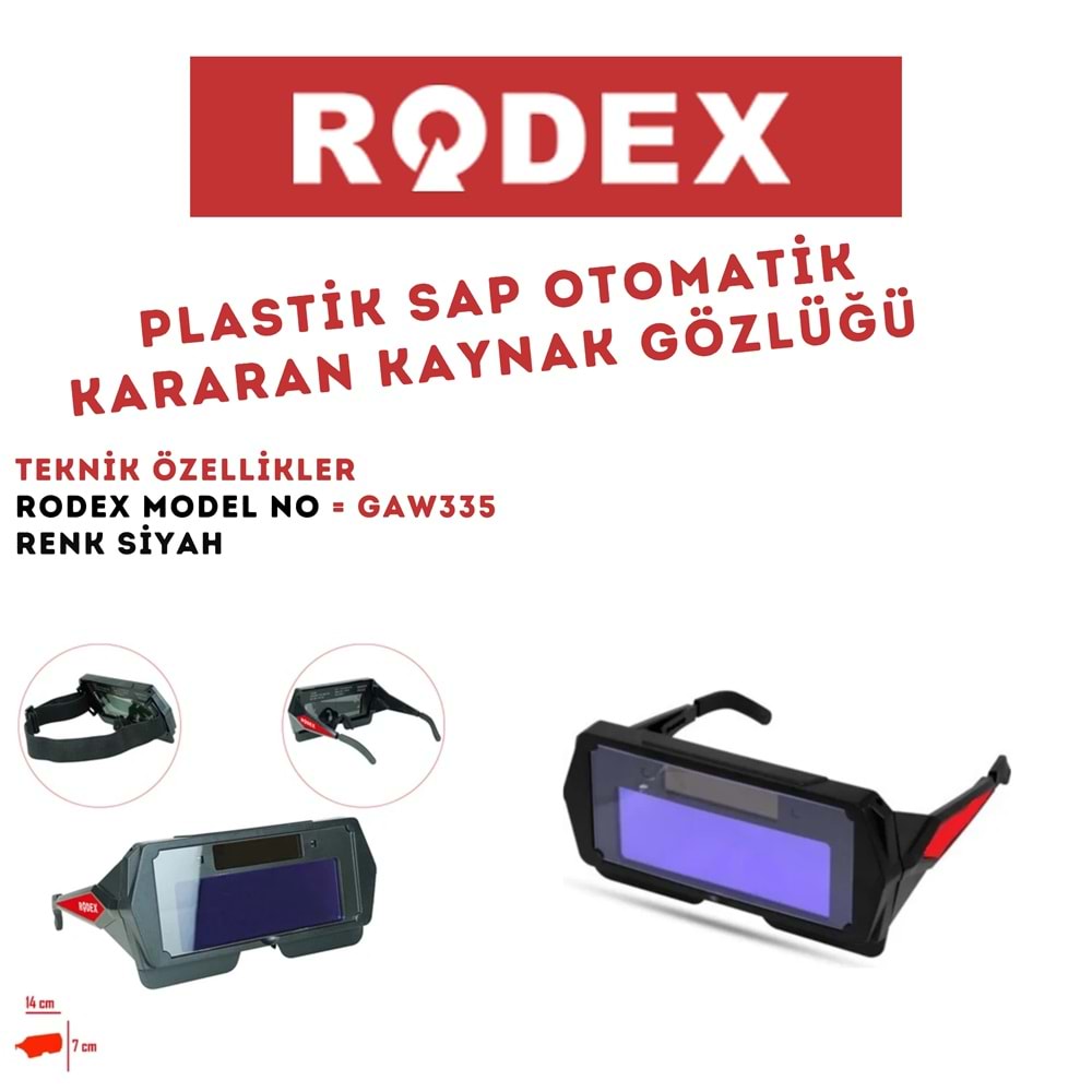 RODEX PLASTİK SAP OTOMATİK KARARAN KAYNAK GÖZLÜĞÜ SİYAH GAW335