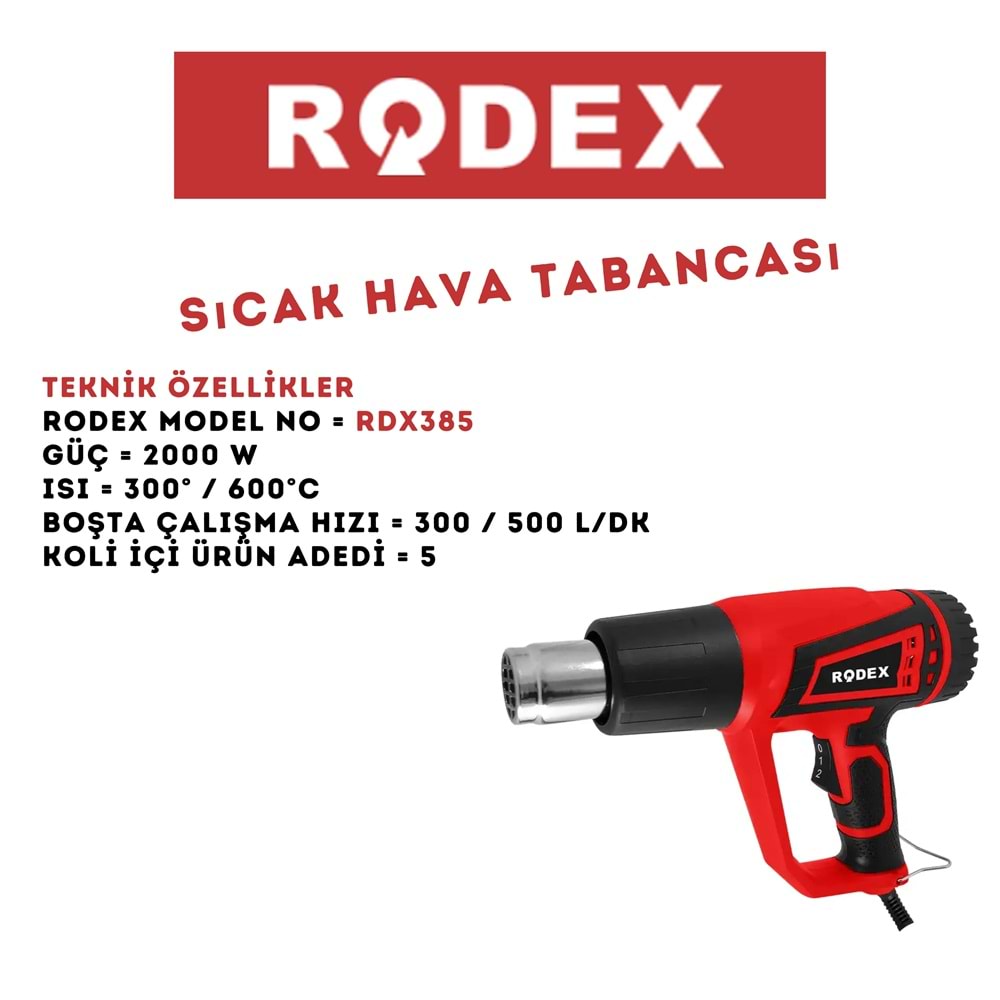 RODEX HAVA TABANCASI SICAK ÜFLEME ÇANTALI 300-600°C 2000W RDX304