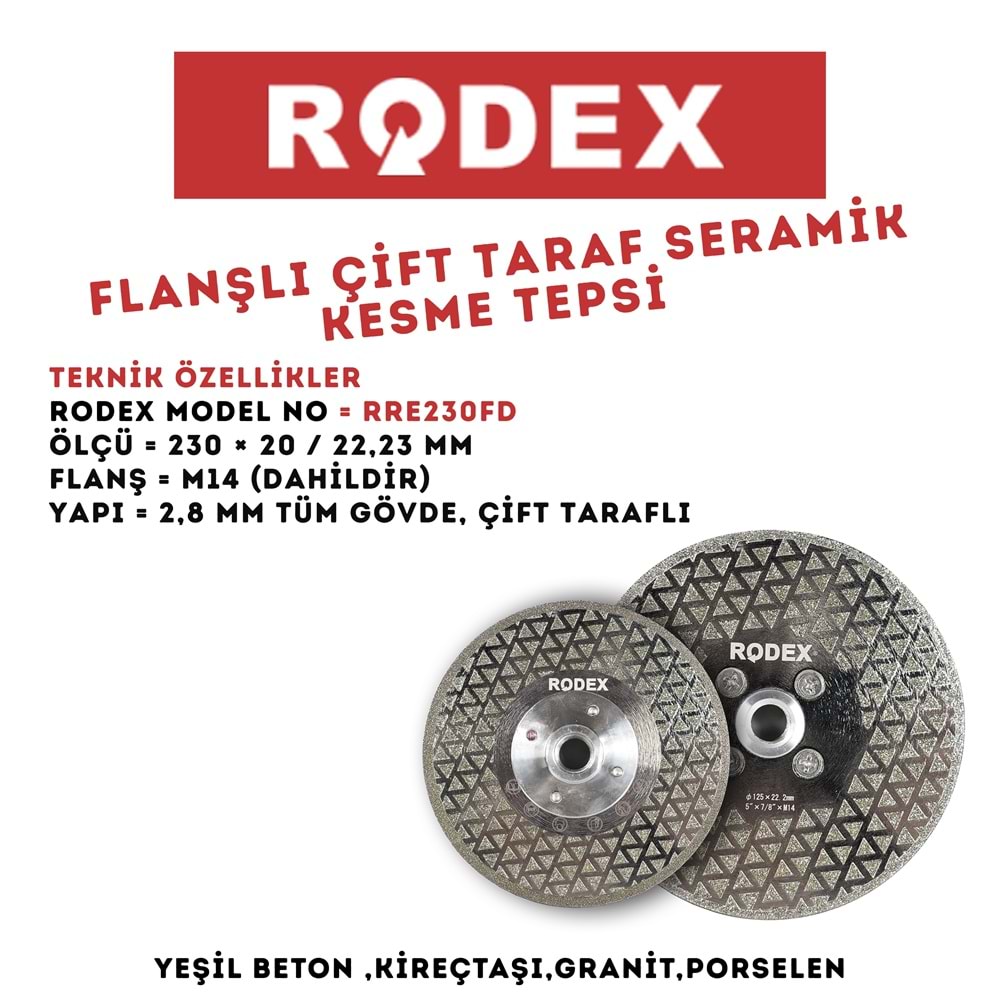 RODEX FLANŞLI ÇİFT TARAF SERAMİK KESME TEPSİ 230 MM SİYAH RRE230FD