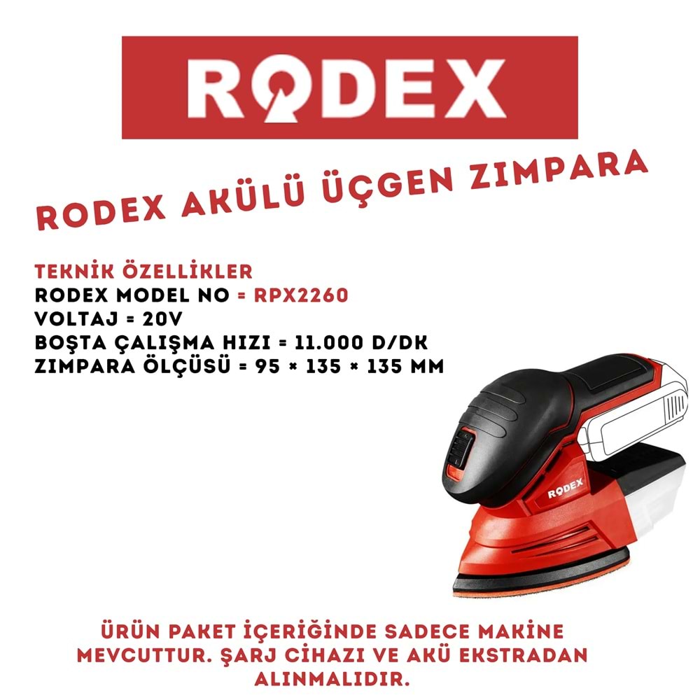 RODEX AKÜLÜ ÜÇGEN ZIMPARA 135*135*95 MM 11000RPI RPX2260