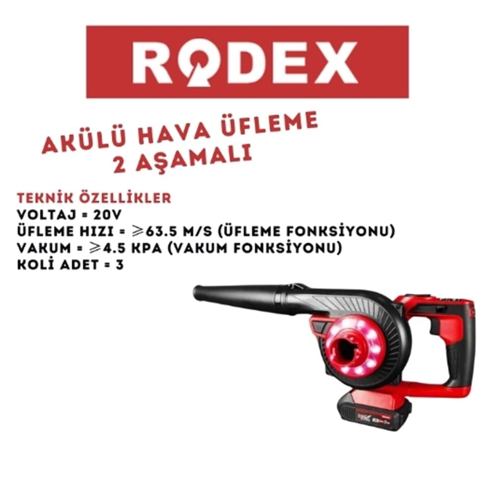 RODEX AKÜLÜ HAVA ÜFLEME 2 IN 1 20V 63.5M/S RPX2610F