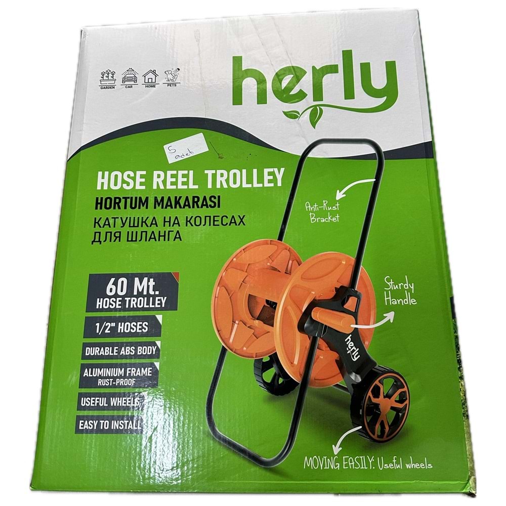 HERLY PLASTİK HORTUM TEKERLEKLİ MAKARA 1/2 İNÇ 60 MT TURUNCU-SİYAH