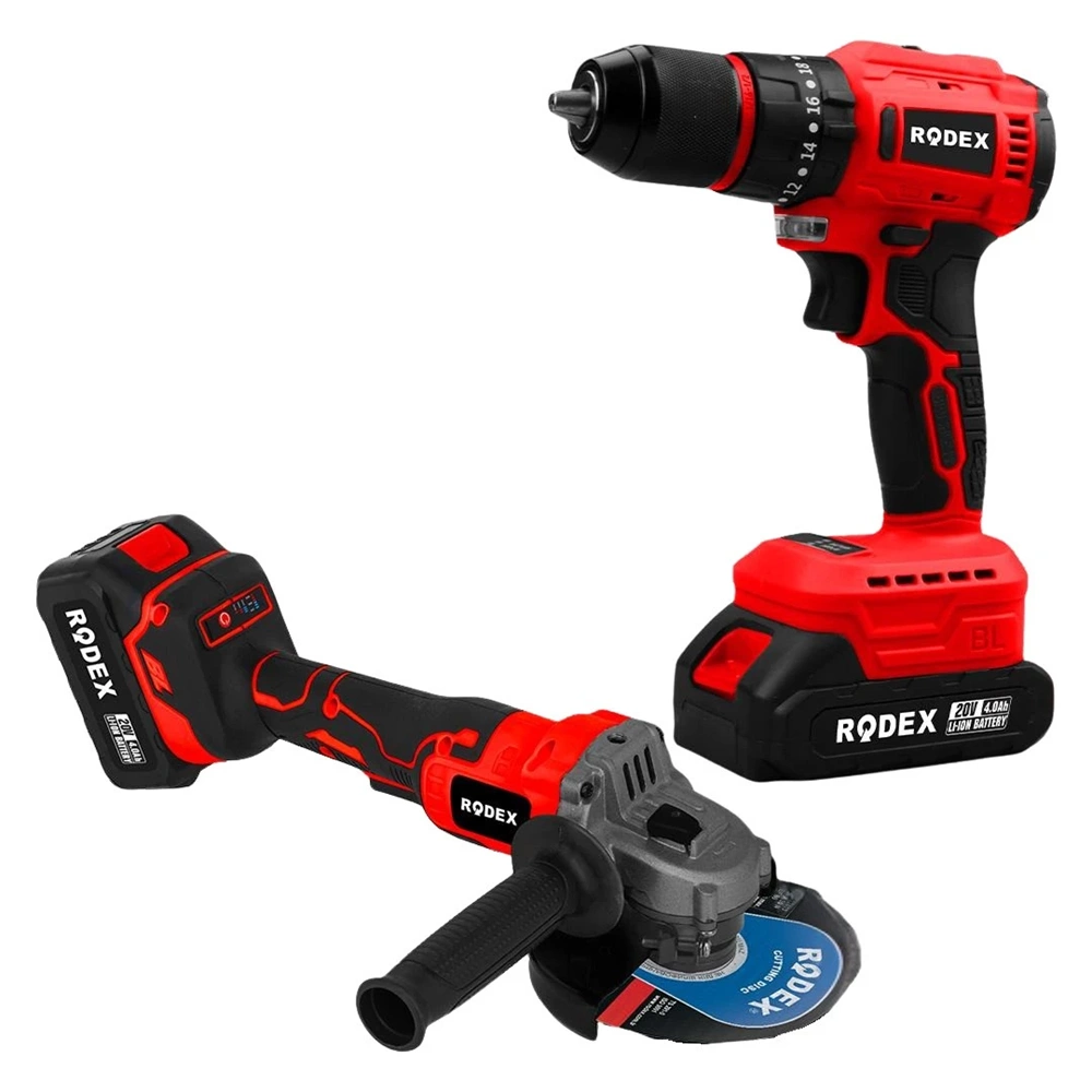 A.K 2'Lİ MAKİNE SETİ 20V 2x4.0Ah LI-ION D.MATKAP 45NM AVUÇ TAŞLAMA 125MM BMC RODEX RDX3002