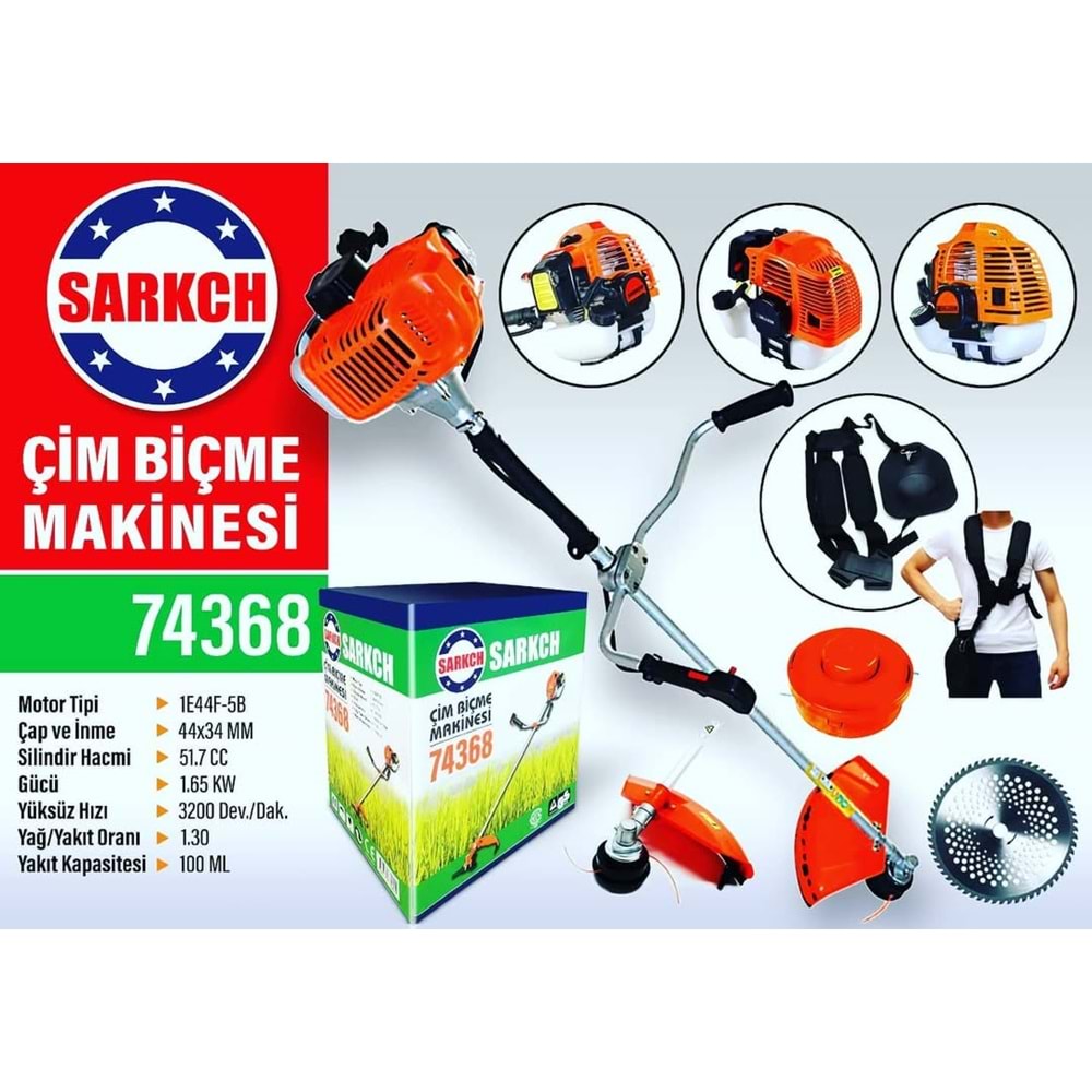 OT BİÇME MAKİNESİ-BENZİNLİ-51,7 CC-SARKCH-TURUNCU-