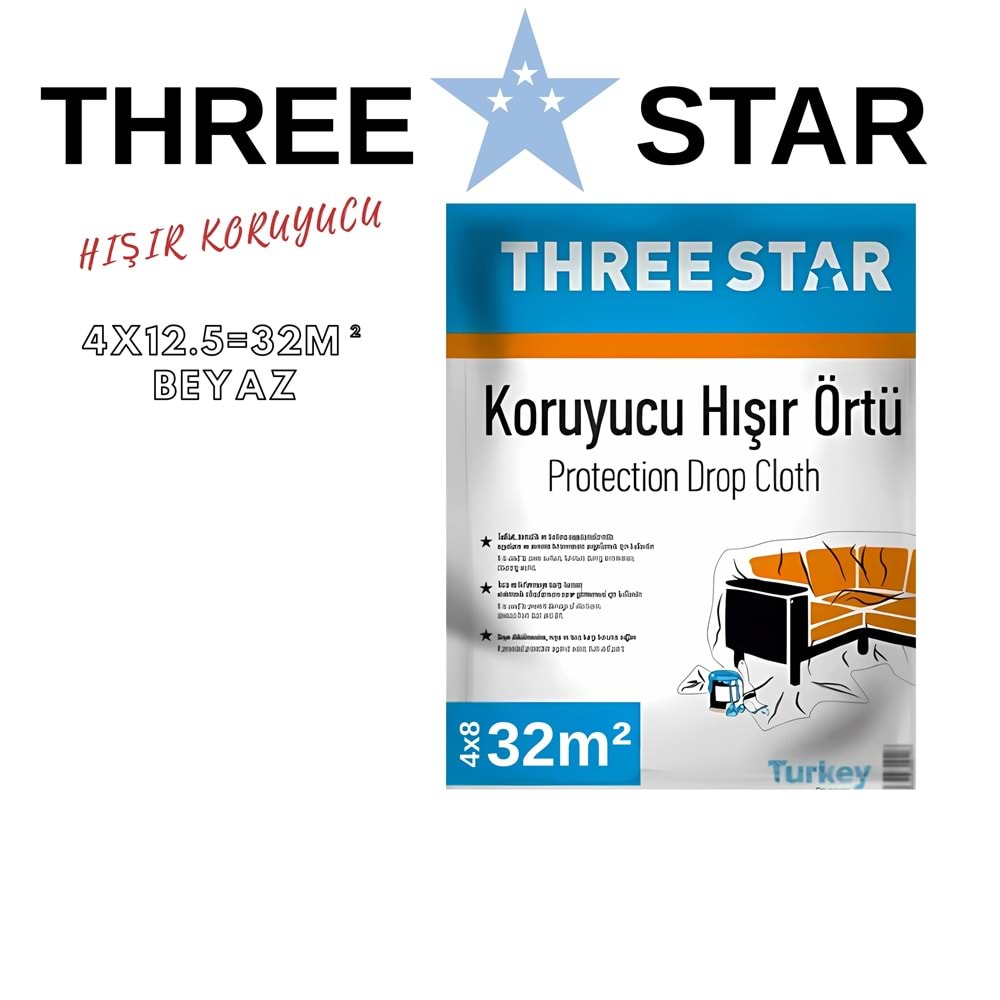 THREE STAR HIŞIR KORUYUCU İNCE ÖRTÜ 4*8=32 M2 BEYAZ
