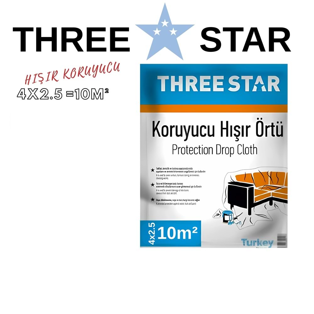 THREE STAR HIŞIR KORUYUCU İNCE ÖRTÜ 4*2.5=10 M2 BEYAZ
