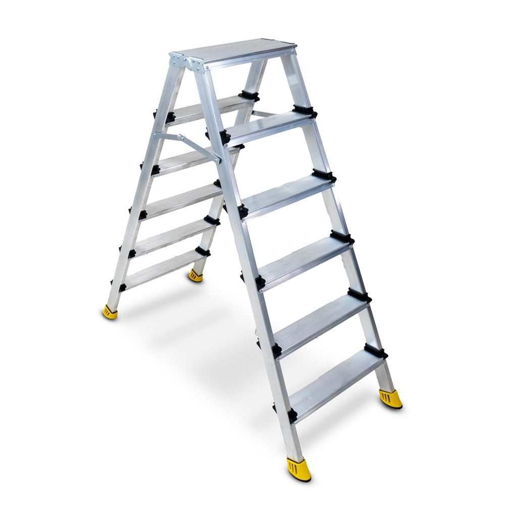 MERDİVEN ÇİFT ÇIKIŞ ALÜMİNYUM 6 BASAMAK SİLVER BEYKON