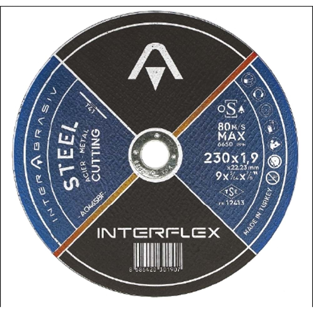 DEMİR KESME TAŞI-İNOX-230*3.2*16 MM-INTERFLEX-SİYA