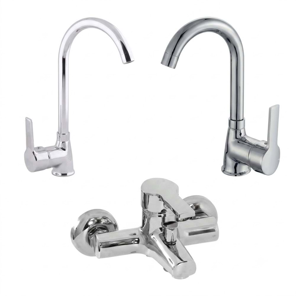 BANYO-MUTFAK-LAVABO ÇEŞMESİ MİX DELTA SPEKTRA 3 LÜ SET SX003-SX004-DR001 Y.A.Ş