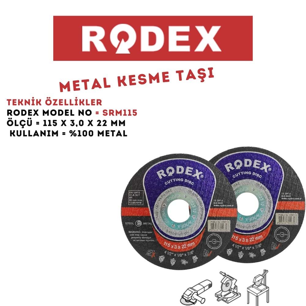 RODEX METAL KESME TAŞI 115*3.0*22 MM SİYAH SRM115
