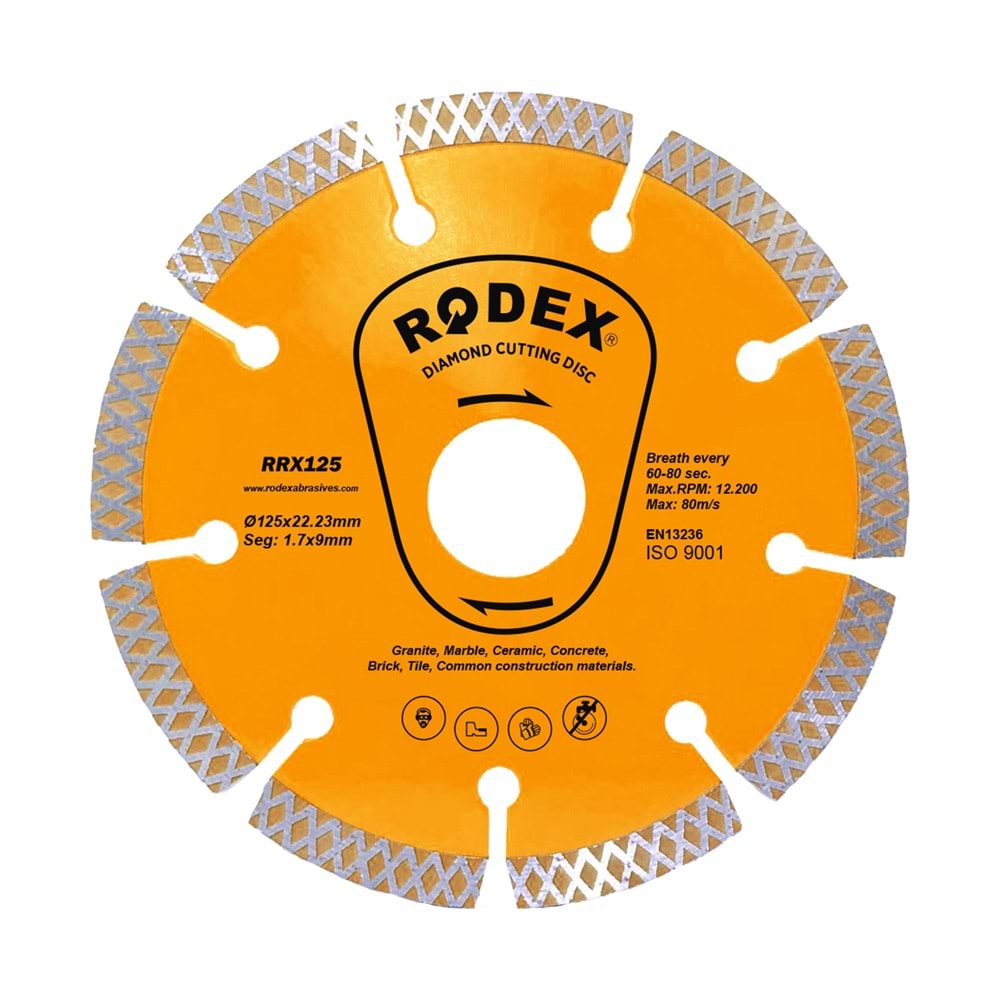 RODEX SOKETLİ TİP ELMAS KESME DİSKİ ÜNİVERSAL 180 MM SARI RRA180