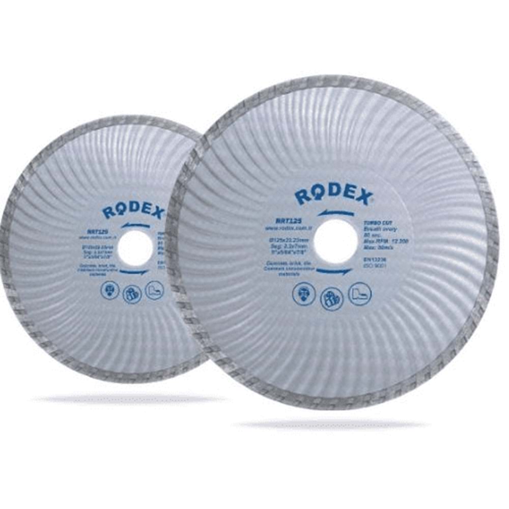 RODEX DALGALI GÖVDE TİP TURBO KANALLI ELMAS TESTERE 230 MM GRİ RRT230