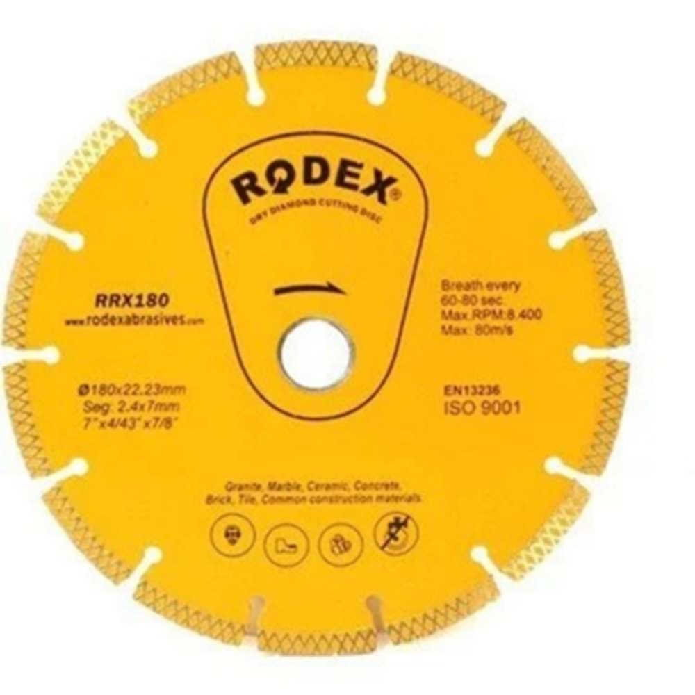 RODEX SÜREKLİ TİP ELMAS KESME DİSKİ 180 MM SARI RRB180