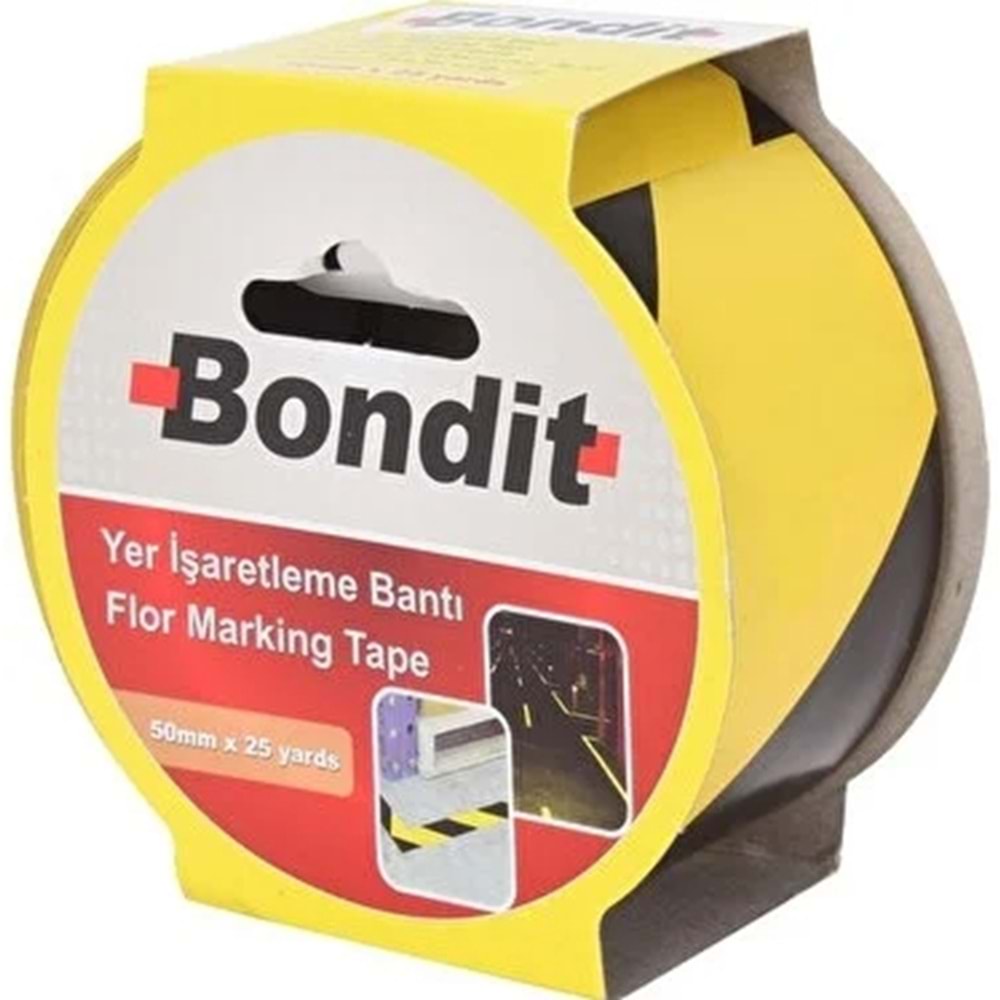 BONDİT ZEMİN YAPIŞTIRMA İKAZ BANDI 50 MM*25 YARDS SARI-SİYAH