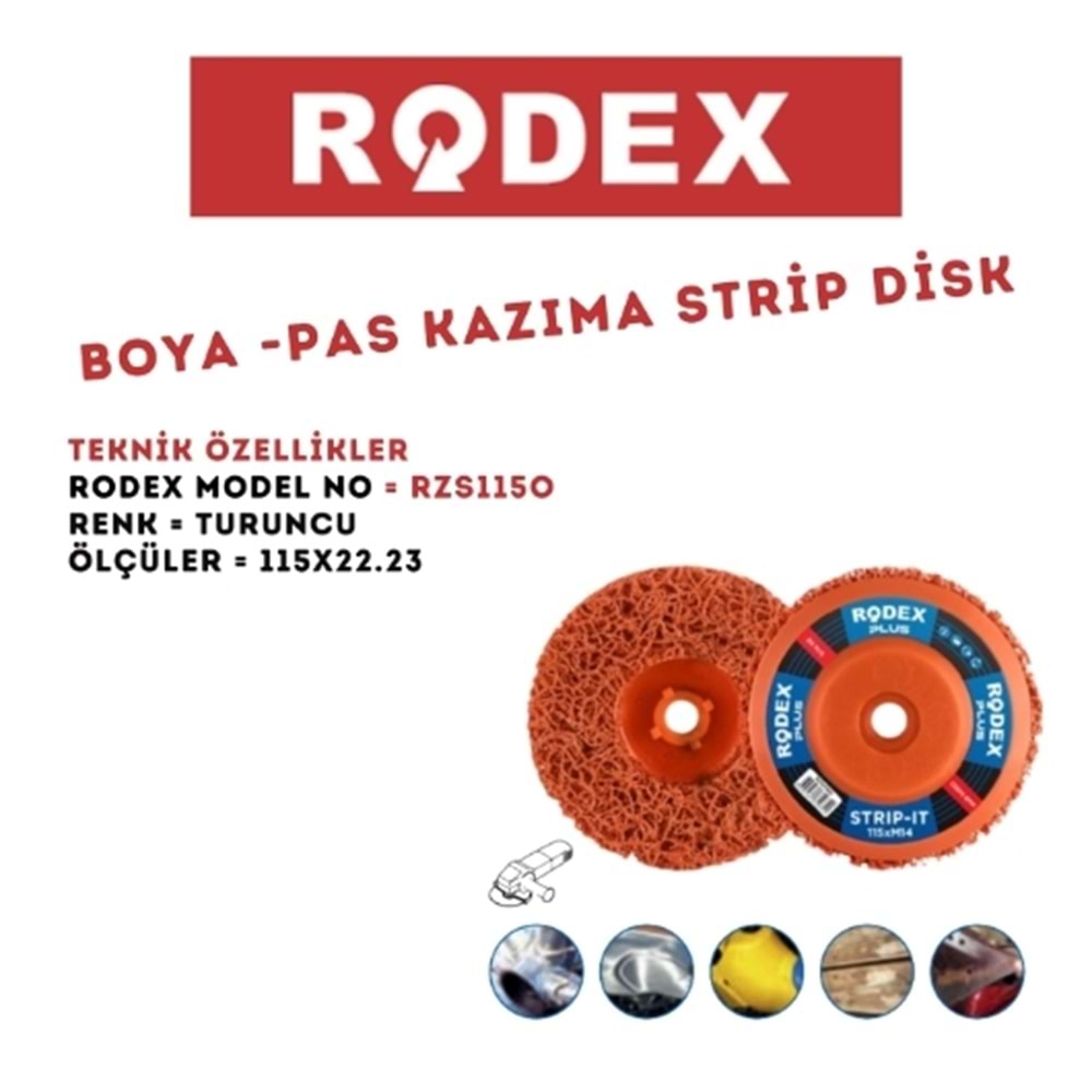 RODEX BOYA -PAS KAZIMA TURUNCU STRİP DİSK 115*22.23 MM GÖBEK TURUNCU RZS115O