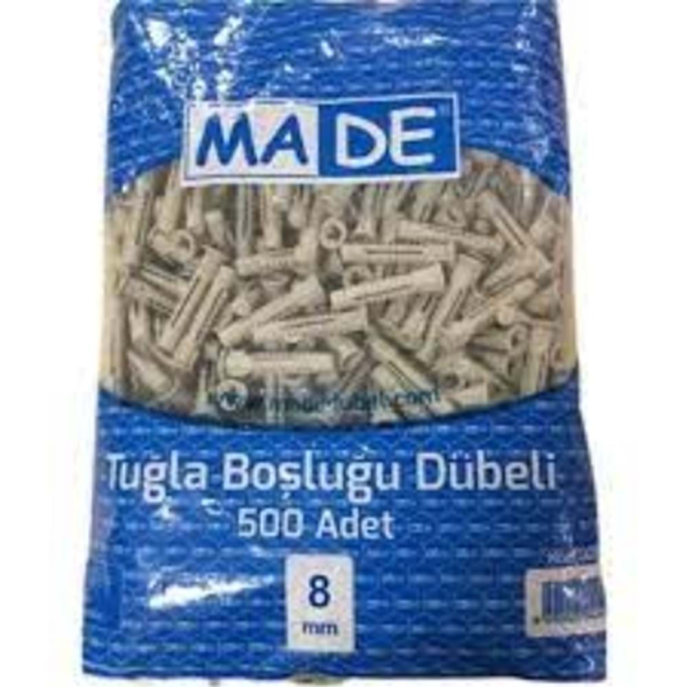MA-DE TUĞLA DÜBELİ 500'LÜ PAKET 8 MM GRİ
