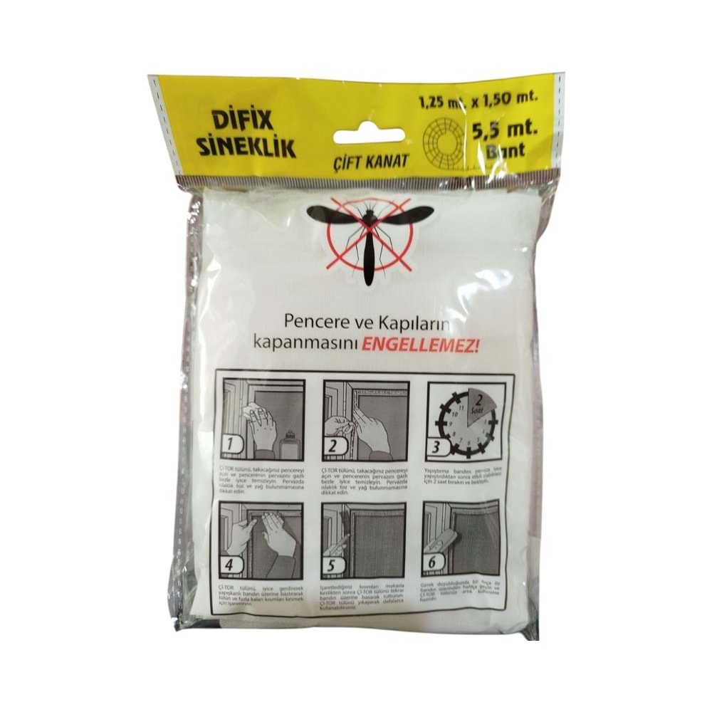SİNEK TELİ TÜL HAZIR ÇİFT KANAT 1.25*1.50 CM BEYAZ DİFİX